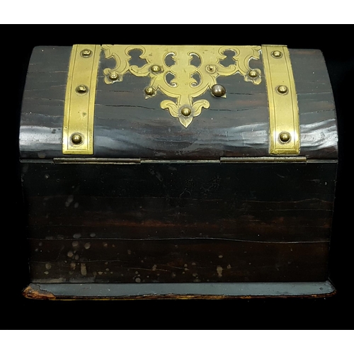 182 - A rosewood and strapwork brass Gothic casket, 25cm max