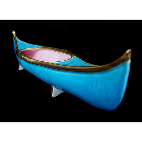 74 - A Copeland's China pottery Kayak form posy bowl, turquoise with rose pink interior highlighted in ri... 