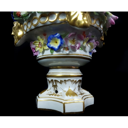 78 - A Stevenson and Hancock, Derby flower vase, of urn form with gilded pan masks and an encrusted band ... 