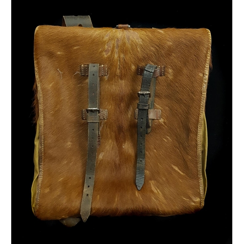 218 - Military Interest - WWII, German Wehrmacht Tornister field backpack, cowhide and green canvas with l... 