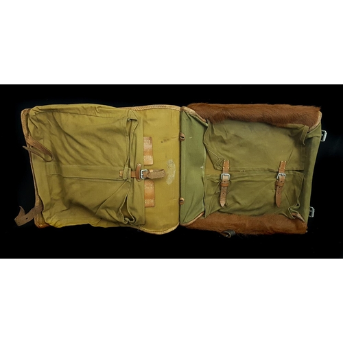 218 - Military Interest - WWII, German Wehrmacht Tornister field backpack, cowhide and green canvas with l... 