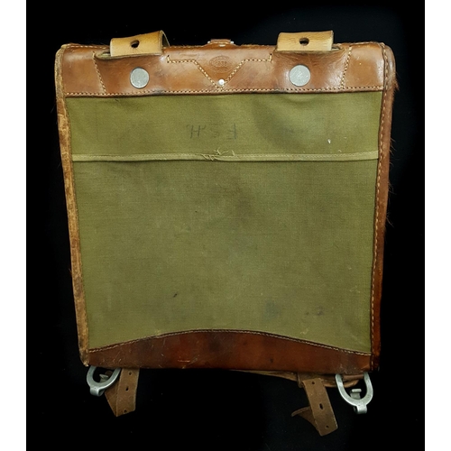 218 - Military Interest - WWII, German Wehrmacht Tornister field backpack, cowhide and green canvas with l... 