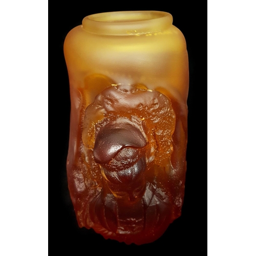 107 - Loretta Hui-shan Yang or Yang Huishan - A pate de verre case glass vase of amber colour, of irregula... 