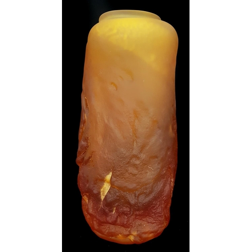 107 - Loretta Hui-shan Yang or Yang Huishan - A pate de verre case glass vase of amber colour, of irregula... 