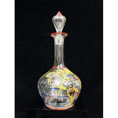 66 - A novelty decanter and stopper, the bottle form body enamelled with countries of the world with figu... 