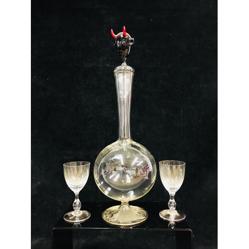 69 - A Bimini Mephistopheles decanter, the stopper formed as the Devils head in black glass with red horn... 