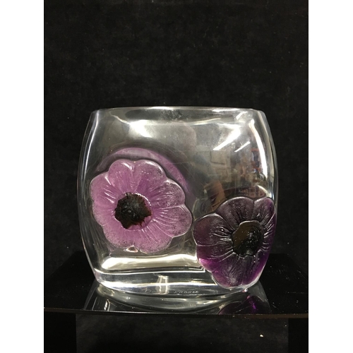 72 - A Daum Coppelia pattern cameo and pate de verre glass vase, of ovoid colourless glass set with pink ... 