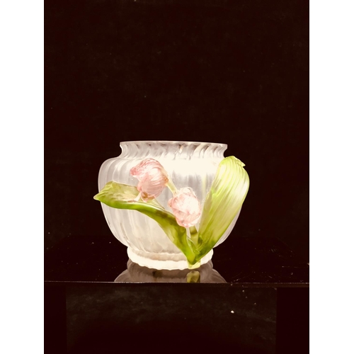 75 - Kralik - A small glass posy bowl, the frosted globular body moulded with a fluted raindrop ground an... 