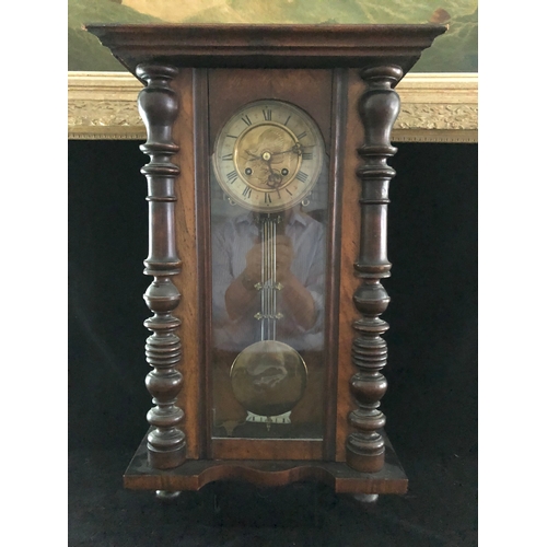 A Vienna regulator wall clock probably Junghans the brass finish