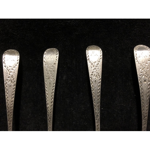 33 - Six silver bright cut decorated tea spoons, London 1790, makers mark of TW (6)