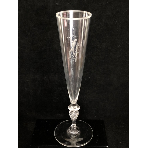 90 - Edward Hald for Orrefors Glass - Diana the Huntress, engraved on a tall glass goblet on twisted stem... 