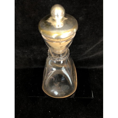 93 - James Powell & Sons, Whitefriars - A dimpled leather bottle carafe/decanter, of conical flask form w... 