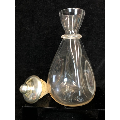 93 - James Powell & Sons, Whitefriars - A dimpled leather bottle carafe/decanter, of conical flask form w... 