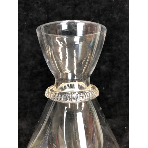 93 - James Powell & Sons, Whitefriars - A dimpled leather bottle carafe/decanter, of conical flask form w... 