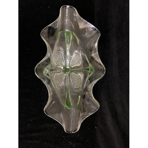 94 - Stevens and Williams, A fan vase, of cut and moulded colourless glass, with applied green glass tear... 