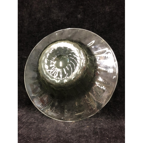 74 - James Hogan & William Wilson for Whitefriars - a green threaded glass bowl, of cardinal hat form, pa... 