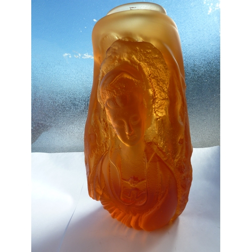 54 - Loretta Hui-shan Yang or Yang Huishan - A pate de verre case glass vase of amber colour, of irregula... 