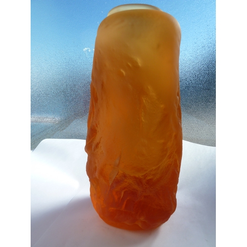 54 - Loretta Hui-shan Yang or Yang Huishan - A pate de verre case glass vase of amber colour, of irregula... 