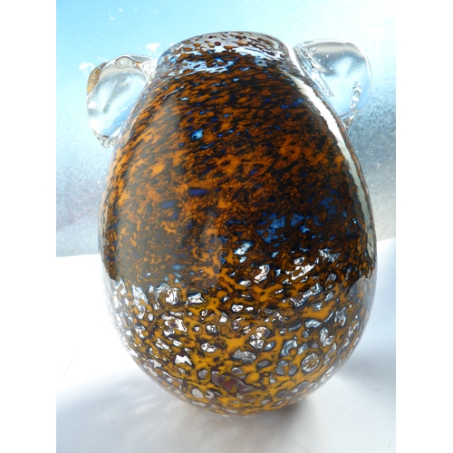 55 - Loretta Hui-shan Yang or Yang Huishan - an ovoid glass vase with surface mottling of blue and orange... 