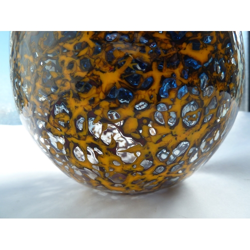 55 - Loretta Hui-shan Yang or Yang Huishan - an ovoid glass vase with surface mottling of blue and orange... 