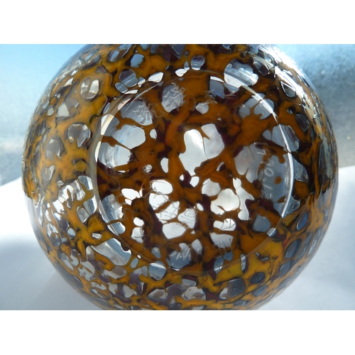 55 - Loretta Hui-shan Yang or Yang Huishan - an ovoid glass vase with surface mottling of blue and orange... 