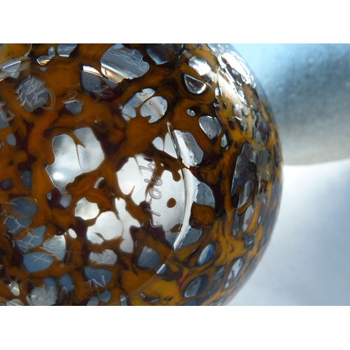 55 - Loretta Hui-shan Yang or Yang Huishan - an ovoid glass vase with surface mottling of blue and orange... 