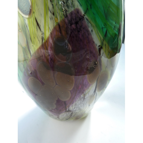 62 - Leslie D Davis, American - A studio cased glass vase, of bud form with flared freeform neck in green... 