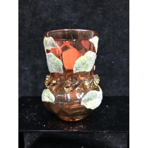 84 - English Glass -Two items of Coraline glass - A  W.L. Patent Coraline cranberry/amber coloured vase, ... 