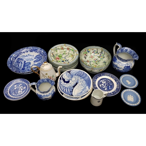 81 - A group of blue and white printed pottery, including 3 Christmas plates designed by Kaare Klint for ... 