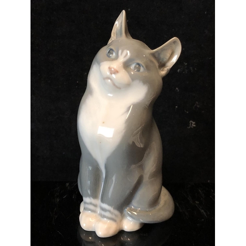 137 - A Neilson for Royal Copenhagen Porcelain - A figure of a cat with grey coat, white bib and feet, sha... 