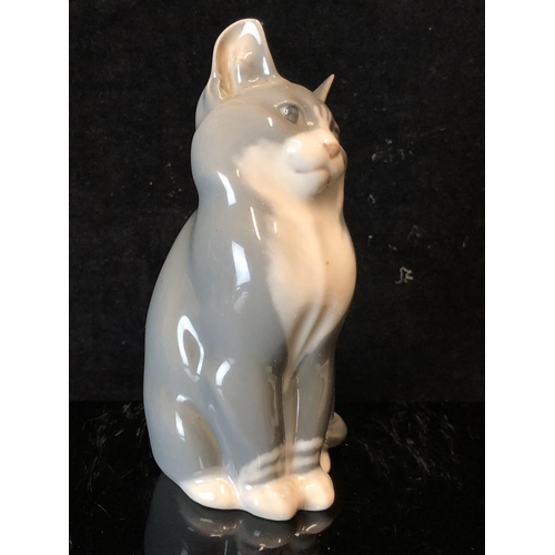 137 - A Neilson for Royal Copenhagen Porcelain - A figure of a cat with grey coat, white bib and feet, sha... 