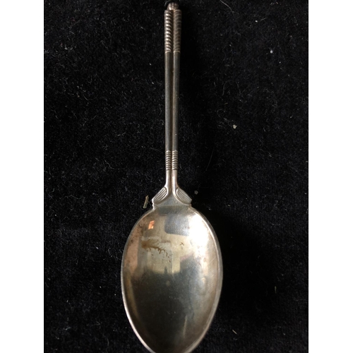 2 - Four silver golf trophy spoons, the handles formed as a pair of golf clubs with single ball finial, ... 