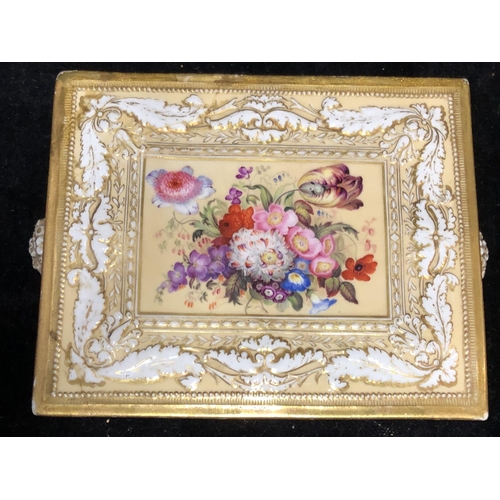 65 - An English porcelain desk box and cover, probably Coalport, well painted with summer flowers on a pe... 