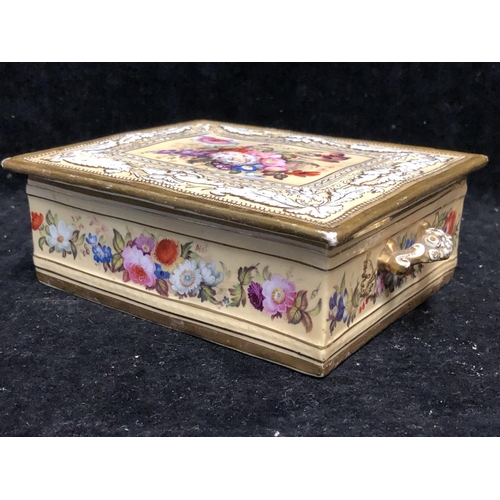 65 - An English porcelain desk box and cover, probably Coalport, well painted with summer flowers on a pe... 