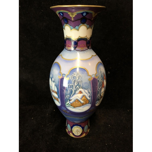 66 - A Soviet State Porcelain Factory vase, of ovoid body on cylindrical foot with trumpet neck, the grou... 