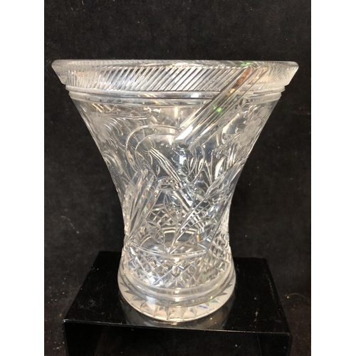 73 - Jack Lloyd for Tudor Glass, an Art Deco squat trumpet form colourless glass vase, cut and polished w... 