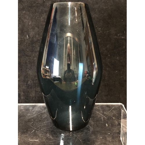 76 - Geoffrey Baxter for Whitefriars glass, A Midnight Blue soda glass barrel vase, No 9596, 23.5cm high