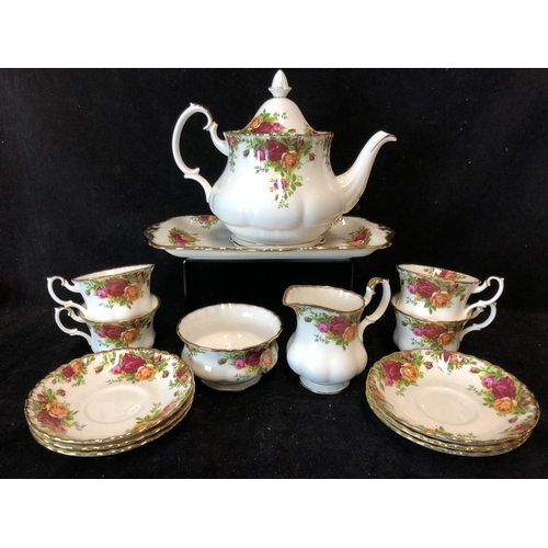 88 - A Royal Albert Old Country Roses pattern part teaservice, comprises sandwich plate, teapot and cover... 