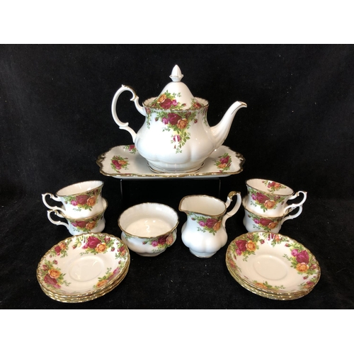 88 - A Royal Albert Old Country Roses pattern part teaservice, comprises sandwich plate, teapot and cover... 