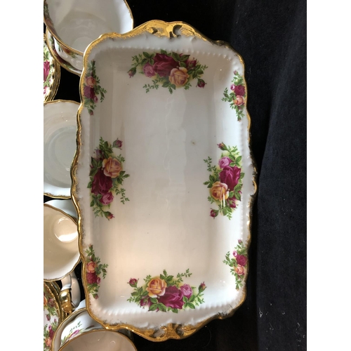 88 - A Royal Albert Old Country Roses pattern part teaservice, comprises sandwich plate, teapot and cover... 