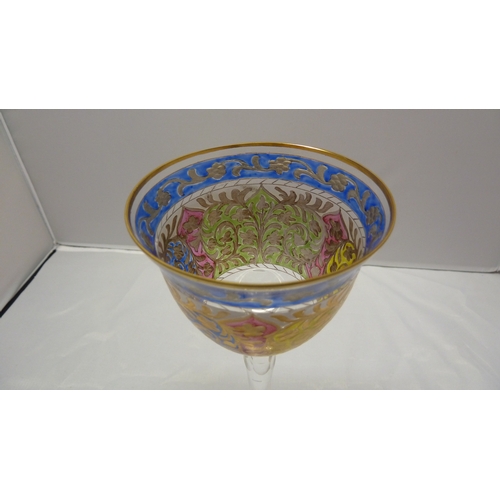 87 - Fritz Heckert, Petersdorf - a Jodhpur pattern hock glass, the bowl cut and enamelled with an Islamic... 