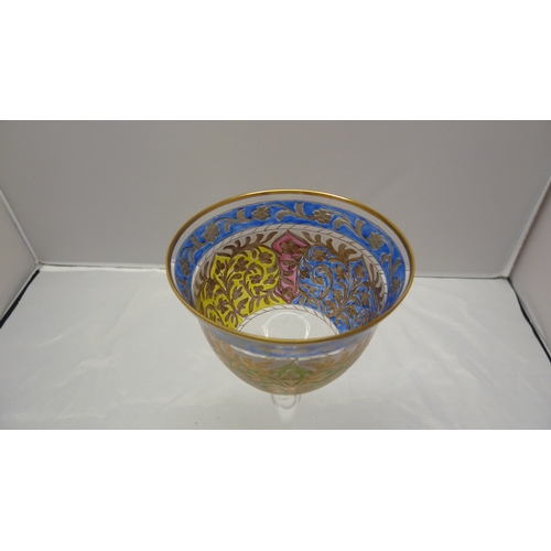 87 - Fritz Heckert, Petersdorf - a Jodhpur pattern hock glass, the bowl cut and enamelled with an Islamic... 