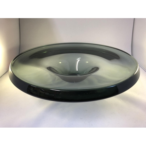 11 - Scandinavian Glass - a heavy smoke blue glass pedestal bowl, 35cm diam approx