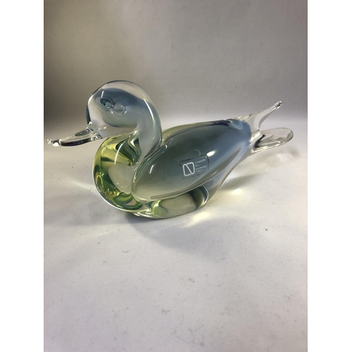 45 - V Nason & C - A glass figure of a duck, in pale blue and green cased in colourless glass, original l... 