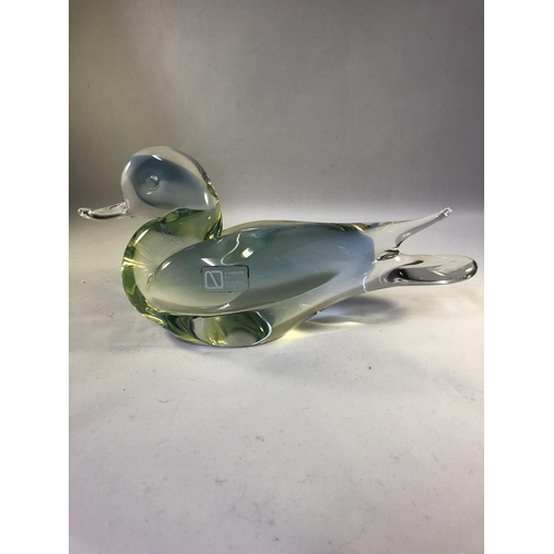 45 - V Nason & C - A glass figure of a duck, in pale blue and green cased in colourless glass, original l... 