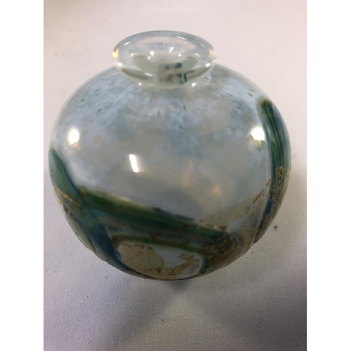 21 - Isle of Wight Glass - A candlestick; a miniature globe vase with original label; and a cylinder vase... 