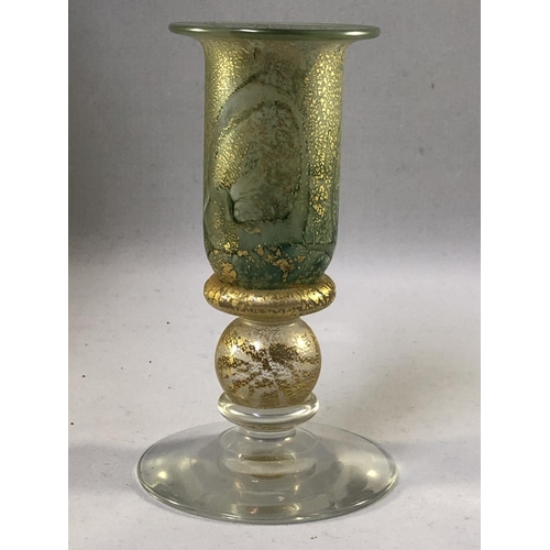 21 - Isle of Wight Glass - A candlestick; a miniature globe vase with original label; and a cylinder vase... 