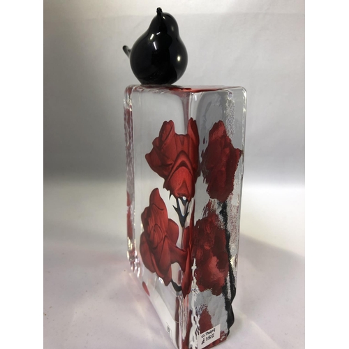 4 - Lina Lundberg for Mats Jonasson - A Blackbird, Red Roses glass block, the colourless glass block mou... 