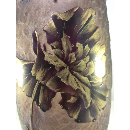 77 - Legras, Mont Joye - a cameo glass vase of amethyst colouration the cameo layer cut with a full blown... 