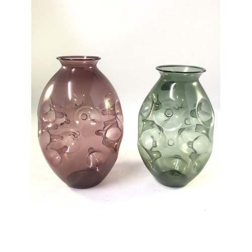 16 - Albin Schaedel for Lauscha Glass - Two Grenade vases, the ovoid bodies of willow green; and amethyst... 